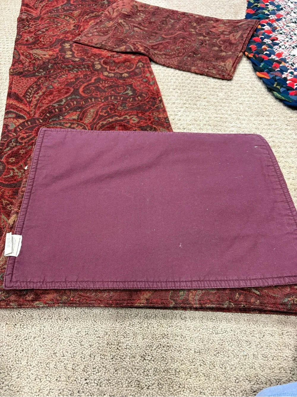 Crate&Barrel Red Paisley Table Runner Set